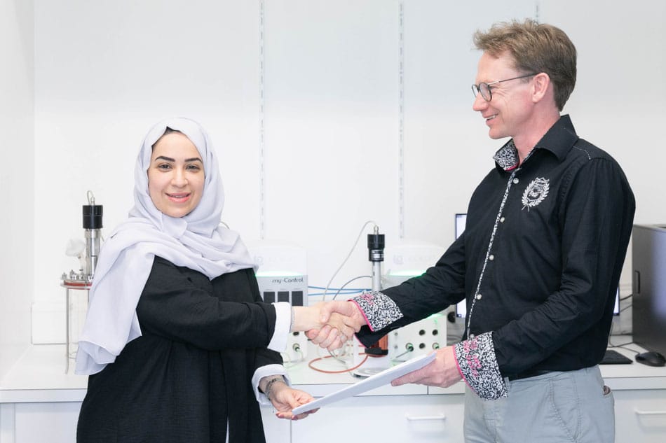 Dr. Fatma Alhashimi at the Marga and Walter Boll Laboratory opening